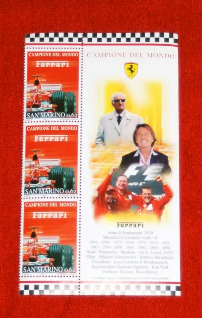 6 Feuilles Timbres Ferrari 1950 à 2004 F1 de Saint-Marin émis 2005