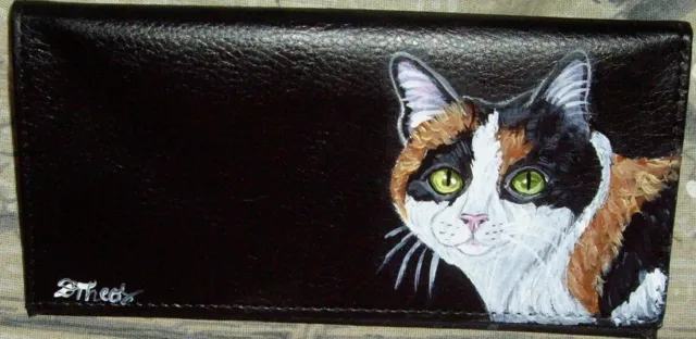 Calico Cat Checkbook Cover Custom Painted Leather
