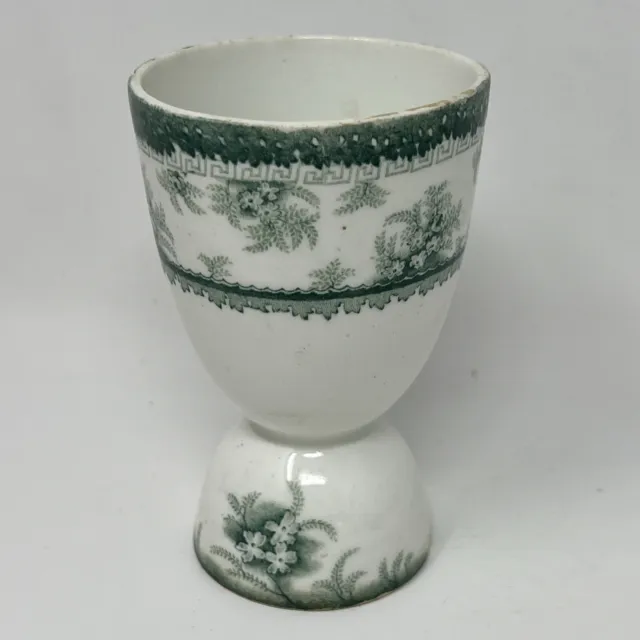 Antique Egg Cup Double Ended Green Transferware Transfer Ware