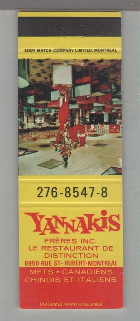 Matchbook Cover - Matchorama - Yannakis Restaurant Montreal, Quebec