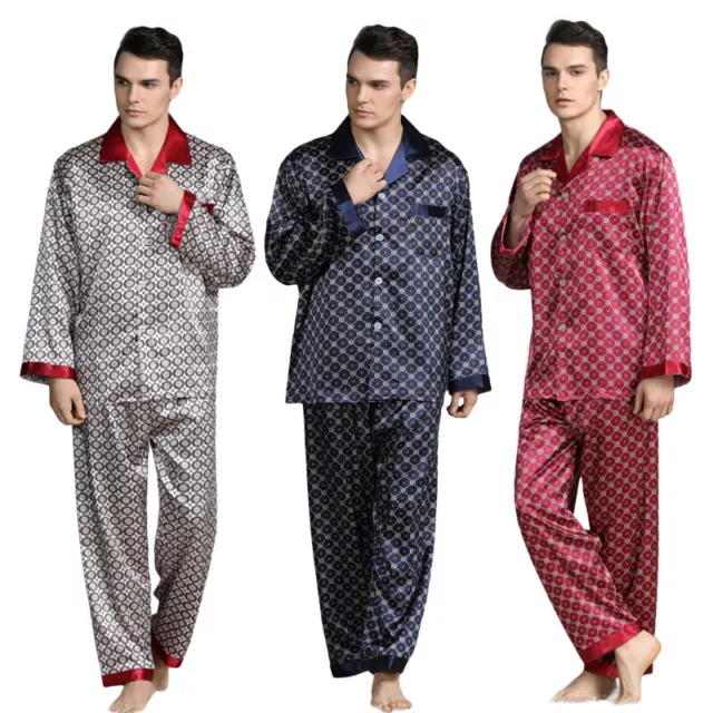 MENS SILK PAJAMAS Pyjamas Pajama PJS Sleepwear Set U.S.S,M,L,XL,XXL ...