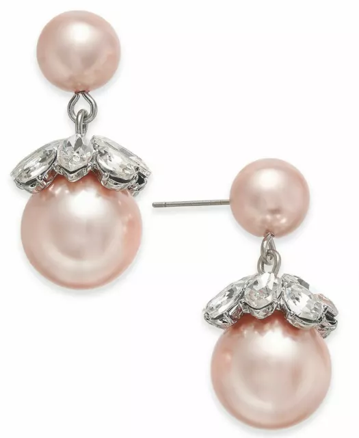 Charter Club Silver-Tone Crystal & Imitation Pearl Drop Earrings