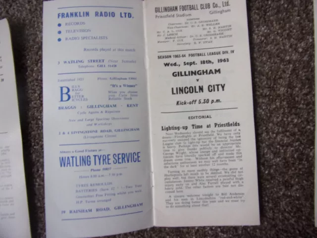 1963/64 Gillingham v LINCOLN FOURTH DIVISION 18TH SEPTEMBER 1963