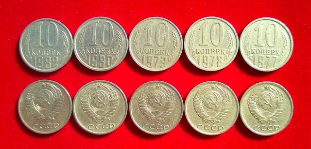 Lot Of 10 Soviet Union Russia Ussr 10 Kopek Kopeks Coins 1961-1991 Cccp