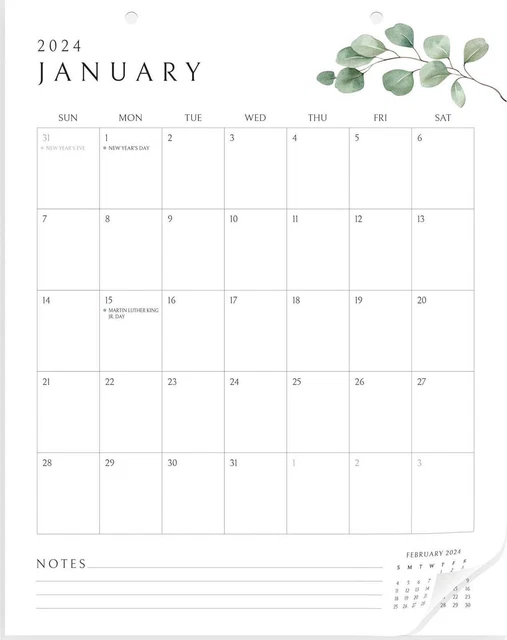 VERTICAL GREENERY BOTANICAL Calendar for Fridge 20242025 13