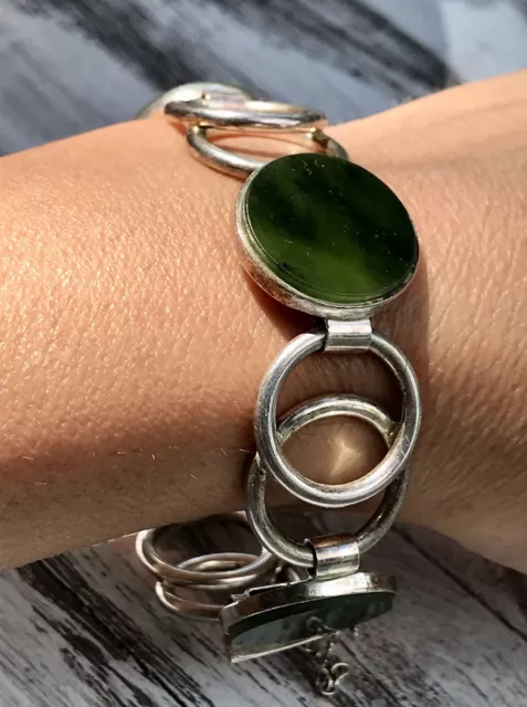 Alt Vintage 60er Armband 800 Silber Jade ? grüner Onyx ? wunderschön!