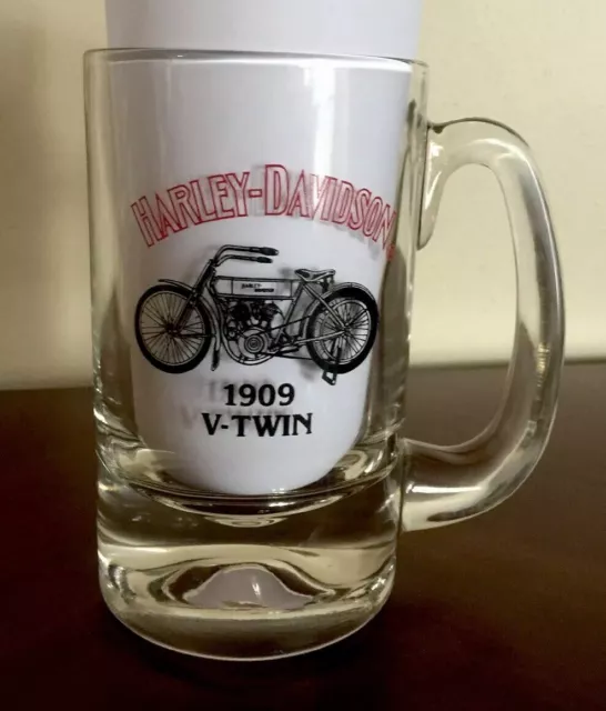 1909 HARLEY-DAVIDSON Motorcycle V-Twin Beer Stein Glass Mug Vintage Model 5D