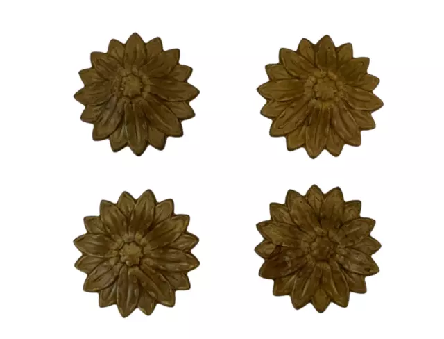 1 Antique Brass Art Nouveau Flower Ormolu Furniture Mount Decoration Raised