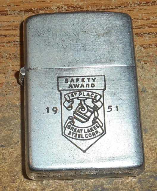 Early 1950'S Zippo Great Lakes Steel Corp. Safety Award 1951 Full Size Lighter!