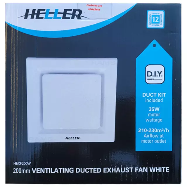 Heller 200mm White Ducted Exhaust Fan Laundry Bathroom Ventilation Ceiling