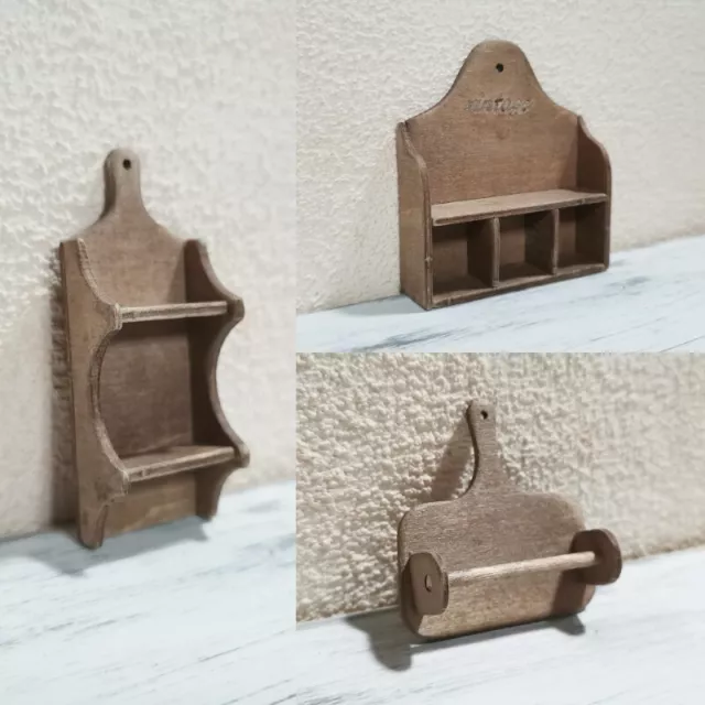 3PC Dollhouse Miniatures Kitchen 1:12 Scale Storage Rack Paper Holder Unfinished