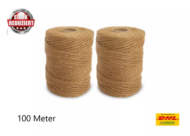 Jute Bindfaden Paketschnur Schnur Juteseil Packschnur 2,0 mm Gartenschnur 100 M