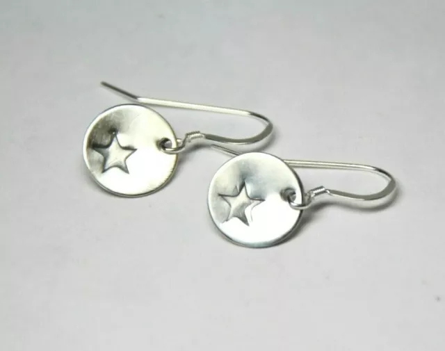 Sterling Silver Stamped .925 Star Antique Finish Earrings 1" Texas South Stars