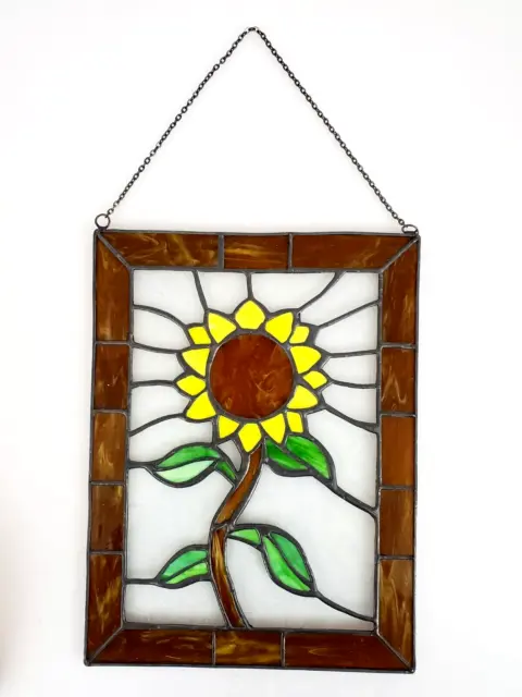 Stained Glass Sunflower Hanging Window Panel Suncatcher 9" x 12"