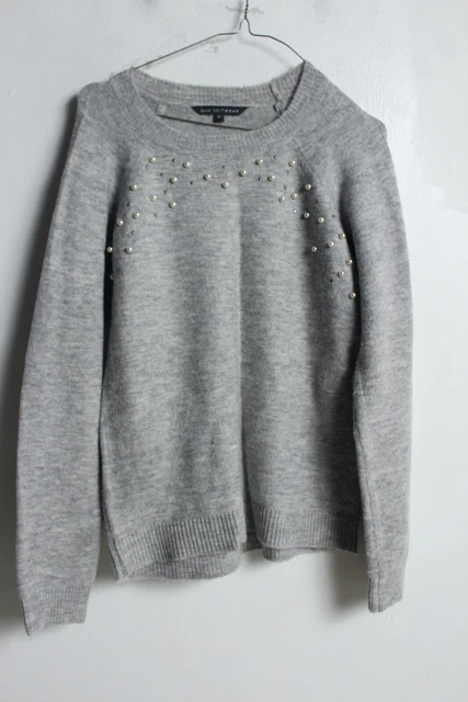 MATALAN WOMENS KNITTED Pearl Trim Jumper Grey Size 10 VY9 4.49 PicClick UK
