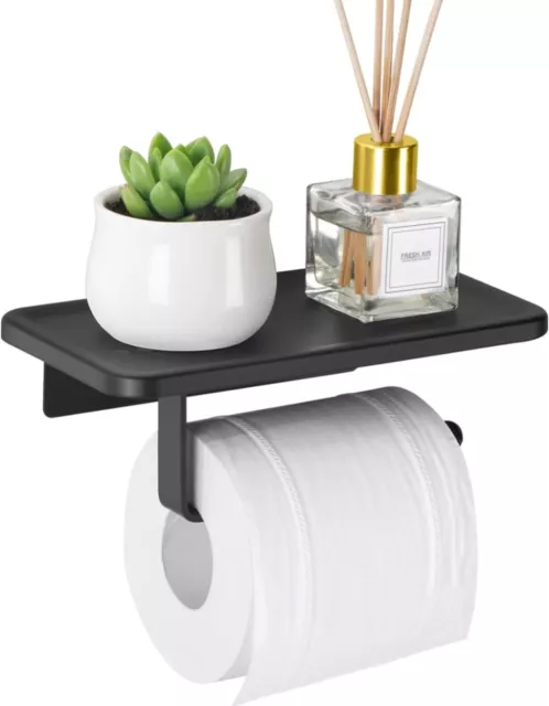 Aluminum Toilet Roll Paper Holder with Storage Shelf Self Adhesive Wall Mounted