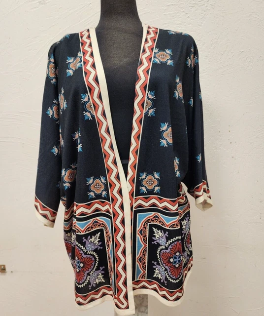 Flying Tomato Womens S/M Boho Long Cardigan Duster Kimono Navy