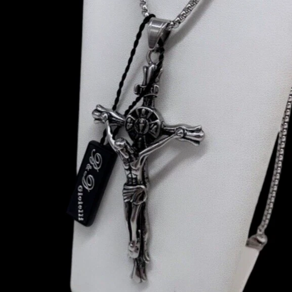 Grande Croix Pendentif Homme En Argent Massif 925 - Avec Chaîne Et Boîte, Neuf, Marque Ascalido