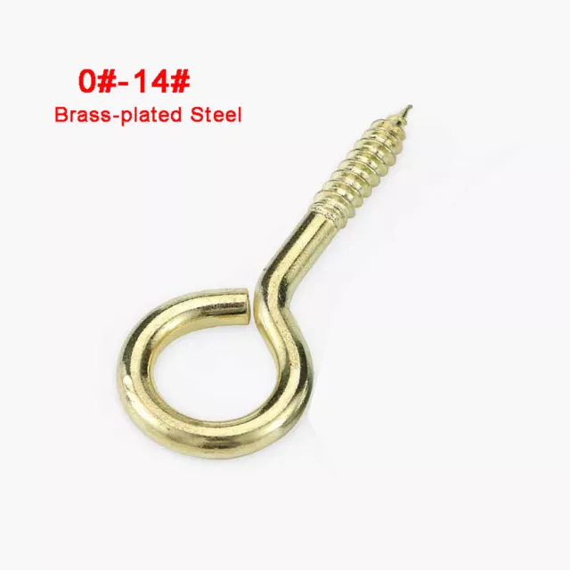 Brass Plated Screw In Eye Hooks Wood Curtain Hook Wall Hanging Heavy Duty 0#~14#