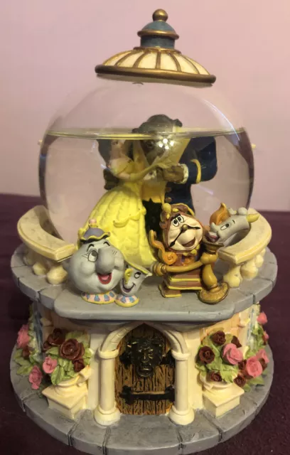 Disney Beauty And The Beast Music Box Snow Globe Retired Rose Garden Belle