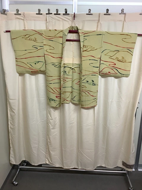 Japanese Vintage Kimono Haori Jacket silk Front strap through cream 32 inch used