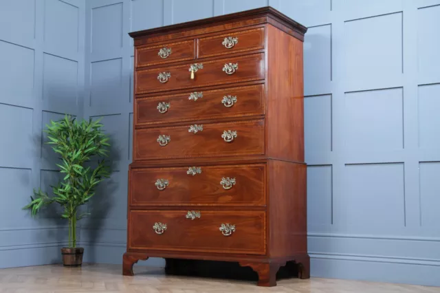 Antique George III Georgian Inlaid Mahogany Secretaire Chest on Chest C1800 3