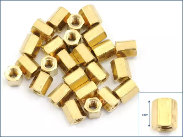 25pc 6mm M3 Female F - F Brass Hex Standoff Spacer Screw Separator Stand Off PCB