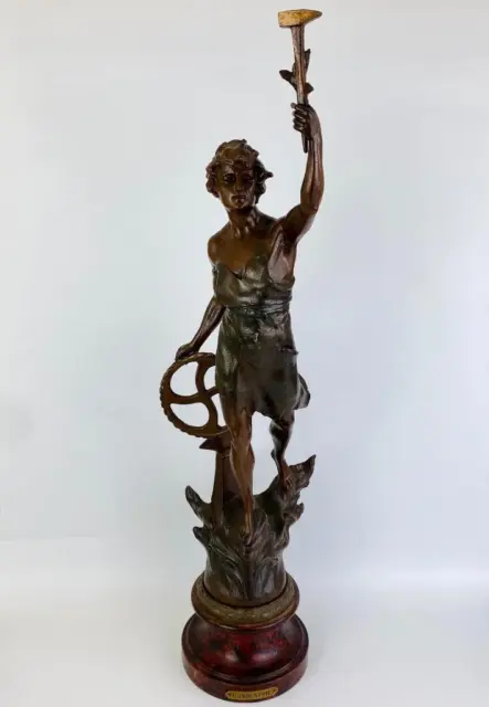 XL French Antique L'industrie & Le Commerce Figurines Spelter Statues 66cm H 3