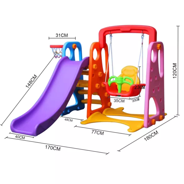 3 in 1 Swing and Slide Basketball Play Activity Center Colorful Kids Outdoor Fun 2