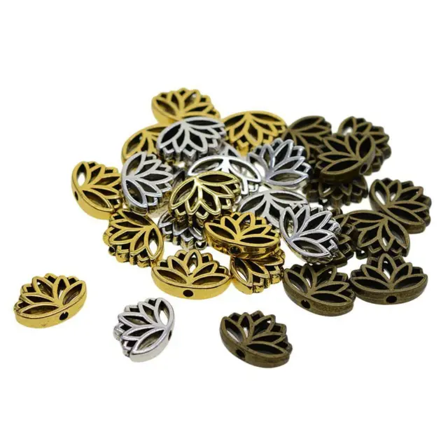 30x Retro Metal Lotus Flower Spacer Loose Beads Connectors Charm Craft Mixed
