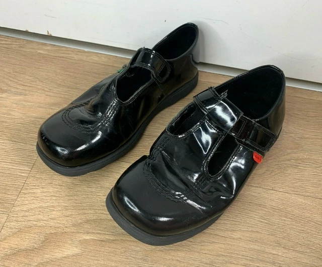 Girls Kickers Black School Shoes- EU 38 UK 5- Hook & Loop Fastener- Mary Jane