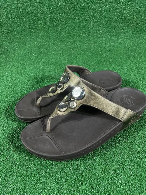 Fitflop Women's Size 10 Lunetta Bronze Jeweled Thong Sandals
