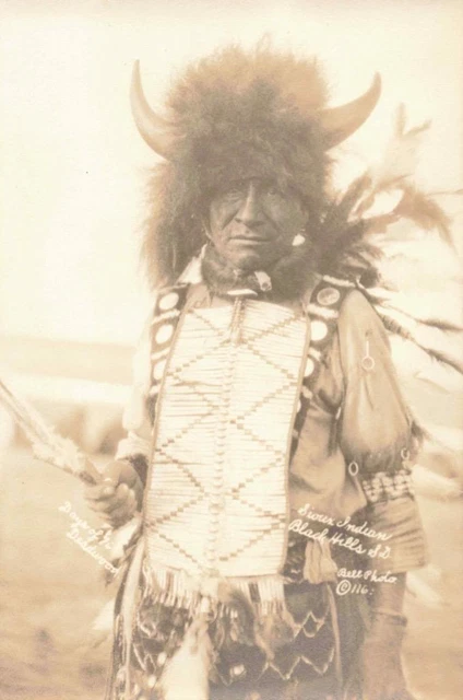 SIOUX INDIAN WARRIOR c1930s Photo Bell #116 BLACK HILLS Deadwood SOUTH DAKOTA