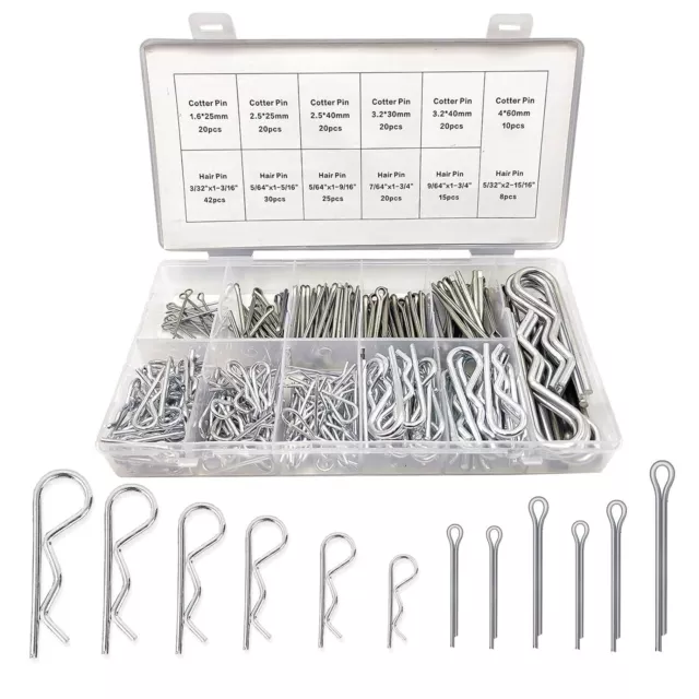 250 Pcs Cotter Pins, R Clips Split Pins Assortment Kit