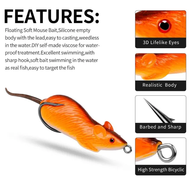 MINNOW FISHING TACKLE with Hook Mouse Lure Fishing Lure Soft Bait Swimbait  Rat $5.92 - PicClick AU