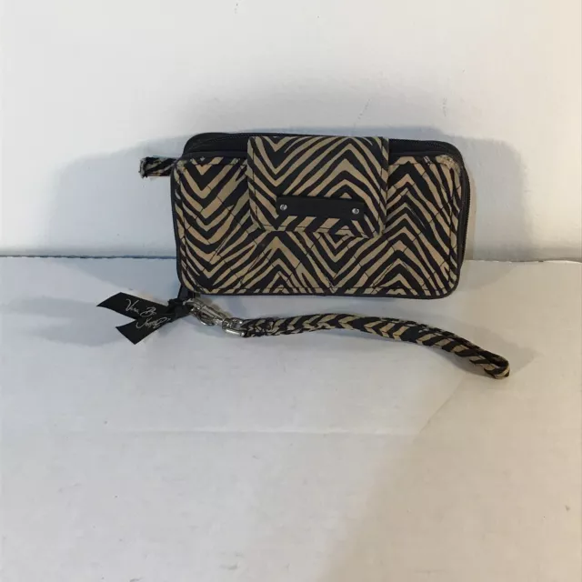 Vera Bradley Beige/Black Zebra Print Zip Around Wristlet 6inWX3inH EUC