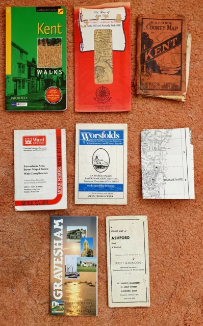 Map collection - 8 x various Kent maps including an old Bacon's map