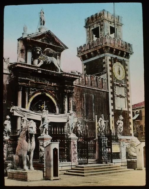 ANTIQUE Magic Lantern Slide ENTRANCE TO THE ARSENAL C1900 PHOTO VENICE ITALY