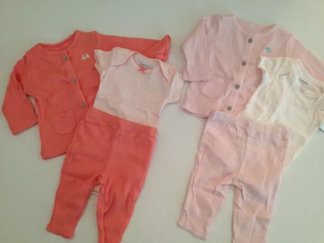 Carters Baby Girl Cardigan Bodysuit Pants Set Size NEWBORN 3 6 Months Coral Pink