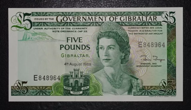 1988 Gibraltar | £5 Pounds | QEII | P-21b | UNC | E848964