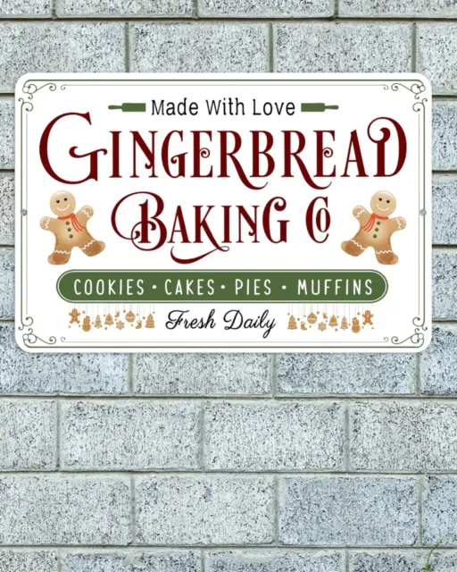 Gingerbread Baking Co Sign Aluminum Metal 8"x12" Xmas Winter Christmas Cookies