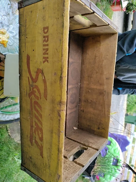 1960s? Vintage DRINK SQUIRT Citrus Soda Wood Bottle Crate