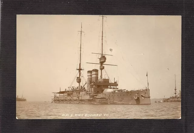 Real-Photo Postcard:  Hms King Edward Vii - Ww-1 British Royal Navy Battleship