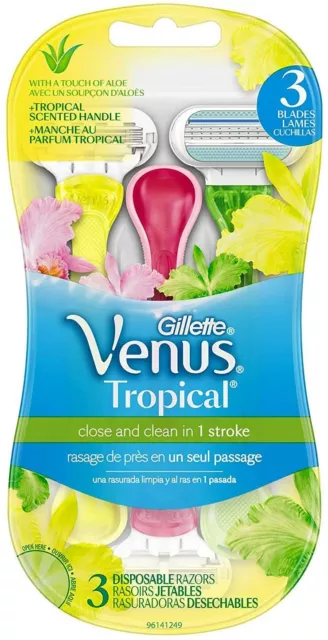 Gillette Venus Tropical - Women's Disposable 3 Blade Razors - Pack of 3