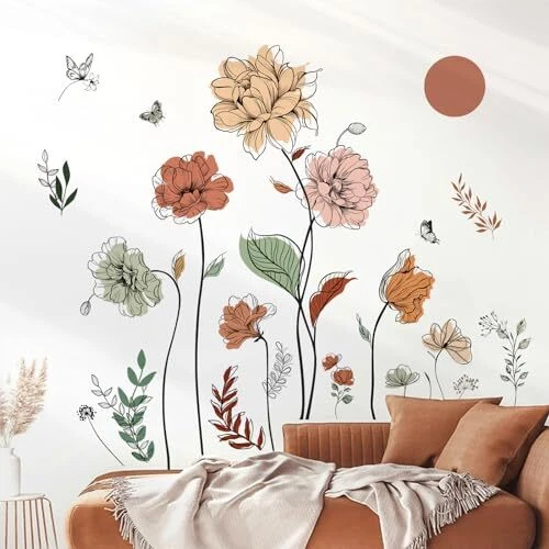 Stickers Muraux Fleurs Et Papillons - Décalcomanies Décoratives - Pour Chambre Enfant Ou Salon