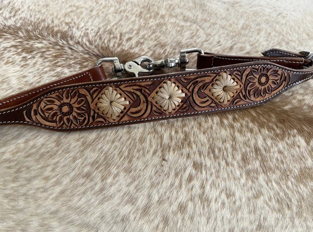 Western Tooled Genuine Leather Wither Strap With Rawhide Design