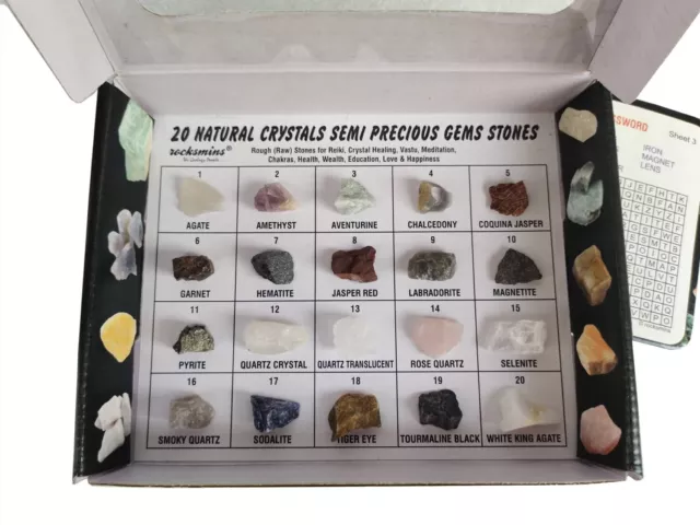 20 Natural Crystals Semi Precious Gems Stones Collection (Semi Rough)