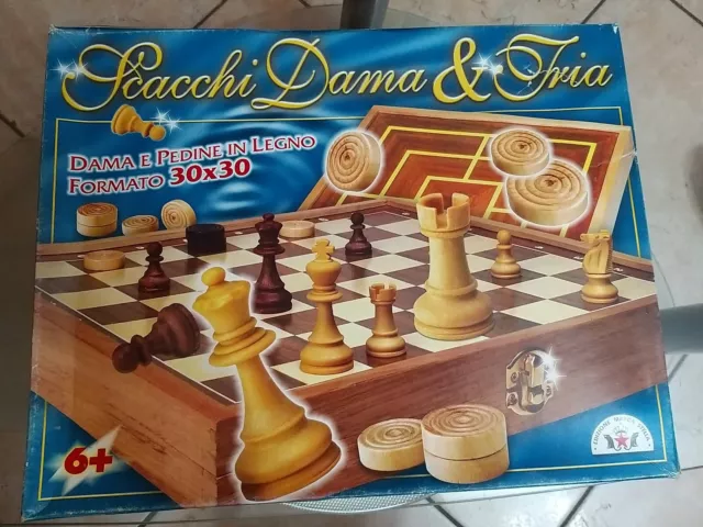 Scacchi Dama e Tria Dama e Pedine in Legno formato 30x30 gioco da Tavolo 6+