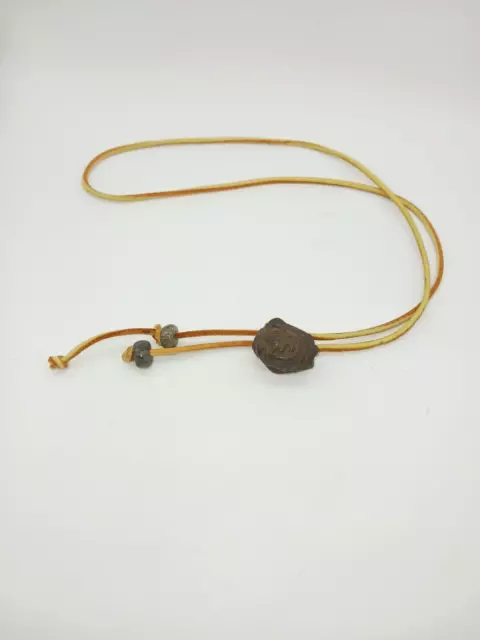 Pre Columbian Face Sculpture Bolo Tie with Stone Bead Tips And Leather Rope 3