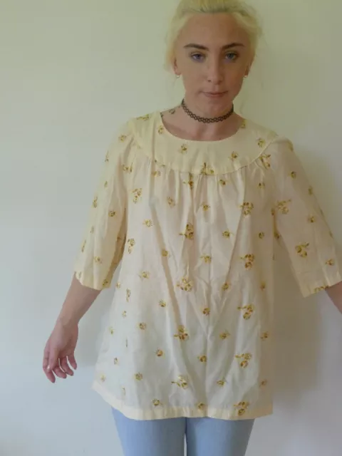 Vintage retro 60s 10 S unused cotton baby doll smock top beige